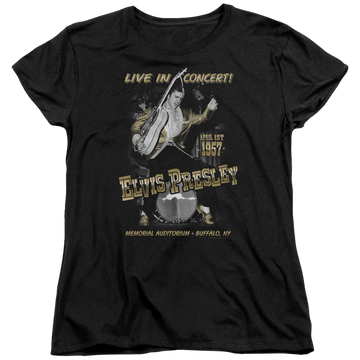 Black women's t-shirt with Elvis Presley Live In Buffalo graphic