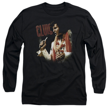 Black men's long sleeve t-shirt with Elvis Presley Soulful graphic