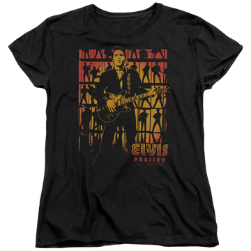 Black women's t-shirt with Elvis Presley Comeback Spotlight graphic