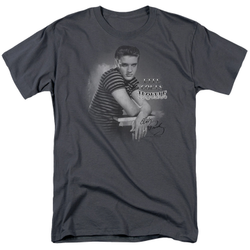 Charcoal men's regular fit t-shirt with Elvis Presley Trouble graphic