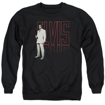 Black men's crewneck sweatshirt with Elvis Presley White Suit graphic