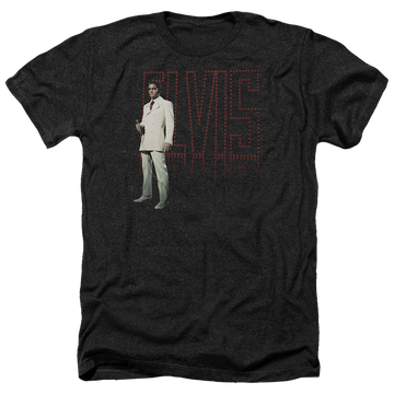 Charcoal men's heather t-shirt with Elvis Presley White Suit graphic