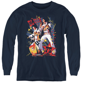 Navy youth long sleeve t-shirt with Elvis Presley Eagle Elvis graphic