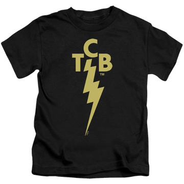 Black kid's t-shirt for ages 4 to 7 with Elvis Presley Tcb Logo graphic