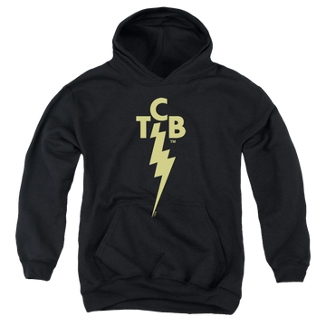 Black youth hoodie for ages 8 to 12 with Elvis Presley Tcb Logo graphic