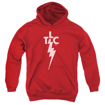 Red youth hoodie for ages 8 to 12 with Elvis Presley Tlc Logo graphic