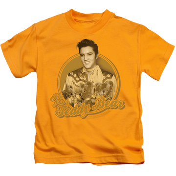 Gold kid's t-shirt for ages 4 to 7 with Elvis Presley Teddy Bear graphic