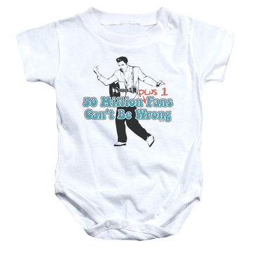 White baby bodysuit with Elvis Presley 50 Million Fans Plus 1 graphic