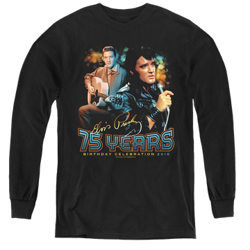 Black youth long sleeve t-shirt with Elvis Presley 75 Years graphic