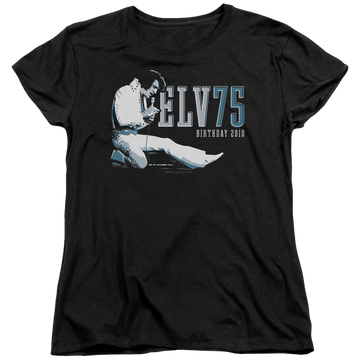 Black women's t-shirt with Elvis Presley Elv 75 Logo graphic