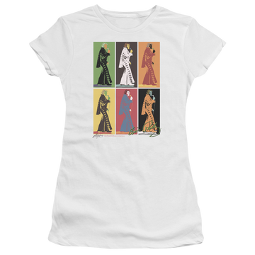 White juniors t-shirt with Elvis Presley Retro Boxes graphic
