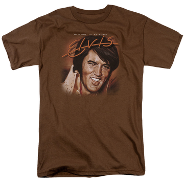 Coffee men's regular fit t-shirt with Elvis Presley Welcome To My World graphic