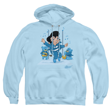 Light blue pullover hoodie with Elvis Presley Jailhouse Rocker graphic