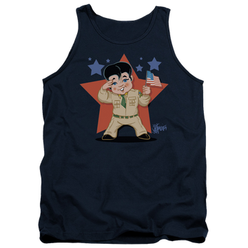 Navy men's tank with Elvis Presley Lil G I graphic