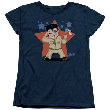 Navy women's t-shirt with Elvis Presley Lil G I graphic