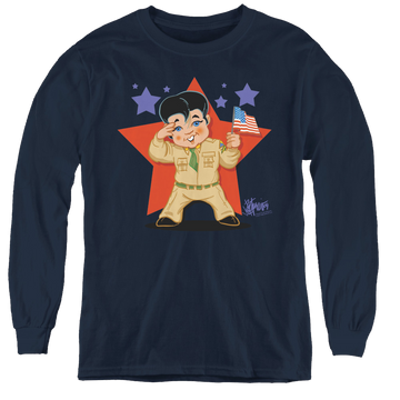 Navy youth long sleeve t-shirt with Elvis Presley Lil G I graphic