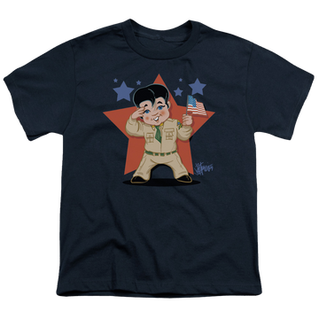 Navy youth t-shirt for ages 8 to 12 with Elvis Presley Lil G I graphic