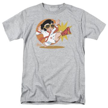 Athletic heather men's regular fit t-shirt with Elvis Presley Karate King graphic