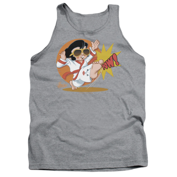 Athletic heather men's tank with Elvis Presley Karate King graphic