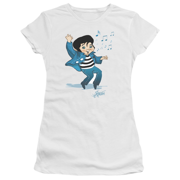 White juniors t-shirt with Elvis Presley Lil Jailbird graphic