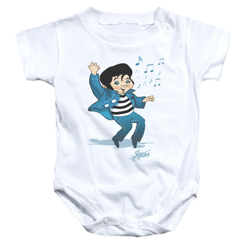 White baby bodysuit with Elvis Presley Lil Jailbird graphic