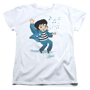 White women's t-shirt with Elvis Presley Lil Jailbird graphic