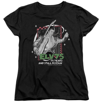 Black women's t-shirt with Elvis Presley Still Rockin graphic