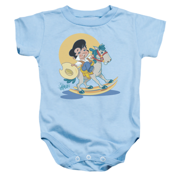 Light blue baby bodysuit with Elvis Presley Yip E graphic