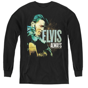 Black youth long sleeve t-shirt with Elvis Presley Always The Original graphic