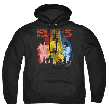 Black pullover hoodie with Elvis Presley Vegas Remembered graphic