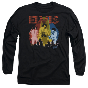 Black men's long sleeve t-shirt with Elvis Presley Vegas Remembered graphic