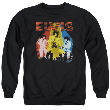 Black men's crewneck sweatshirt with Elvis Presley Vegas Remembered graphic