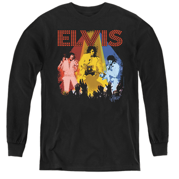 Black youth long sleeve t-shirt with Elvis Presley Vegas Remembered graphic