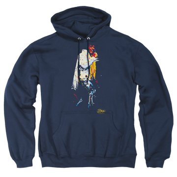 Navy pullover hoodie with Elvis Presley Yellow Scarf graphic