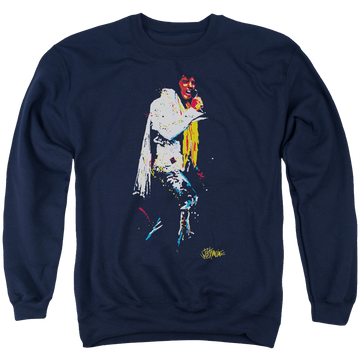 Navy men's crewneck sweatshirt with Elvis Presley Yellow Scarf graphic