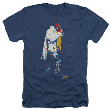 Navy men's heather t-shirt with Elvis Presley Yellow Scarf graphic