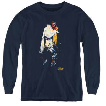 Navy youth long sleeve t-shirt with Elvis Presley Yellow Scarf graphic