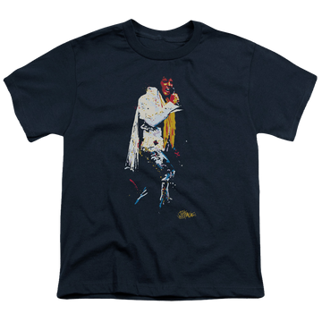 Navy youth t-shirt for ages 8 to 12 with Elvis Presley Yellow Scarf graphic