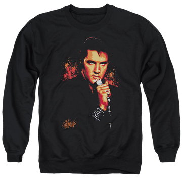 Black men's crewneck sweatshirt with Elvis Presley Trouble graphic