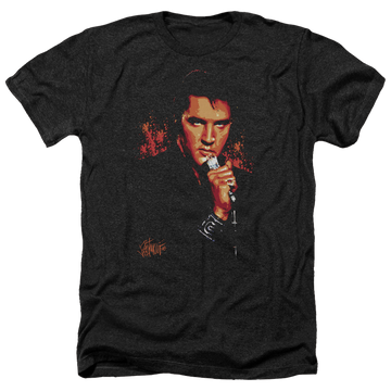 Charcoal men's heather t-shirt with Elvis Presley Trouble graphic