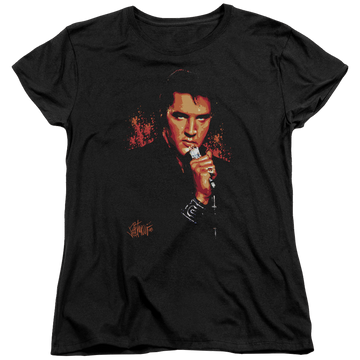 Black women's t-shirt with Elvis Presley Trouble graphic