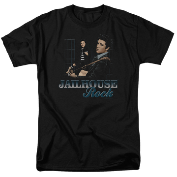 Black men's regular fit t-shirt with Elvis Presley Jailhouse Rock graphic
