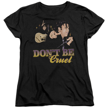 Black women's t-shirt with Elvis Presley Dont Be Cruel graphic