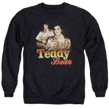 Black men's crewneck sweatshirt with Elvis Presley Teddy Bear graphic