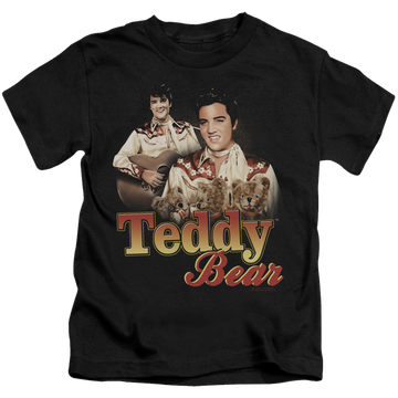 Black kid's t-shirt for ages 4 to 7 with Elvis Presley Teddy Bear graphic