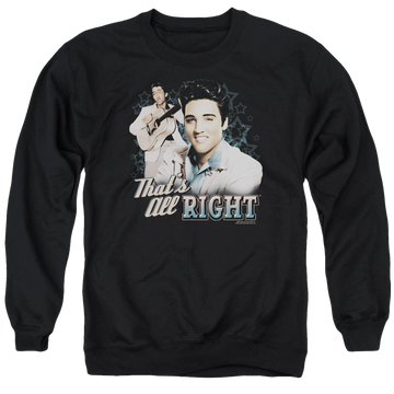 Black men's crewneck sweatshirt with Elvis Presley Thats All Right graphic