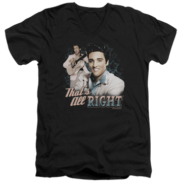Black men's v-neck t-shirt with Elvis Presley Thats All Right graphic