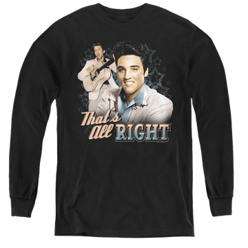 Black youth long sleeve t-shirt with Elvis Presley Thats All Right graphic