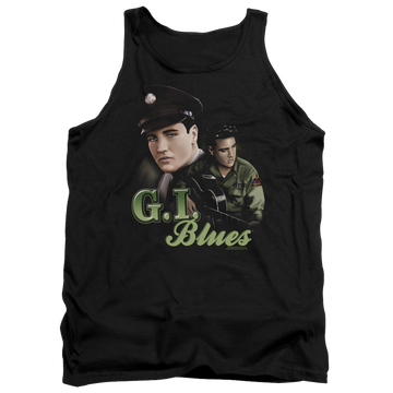 Black men's tank with Elvis Presley G I Blues graphic
