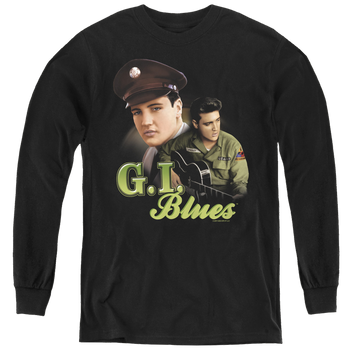 Black youth long sleeve t-shirt with Elvis Presley G I Blues graphic